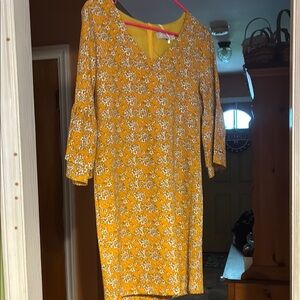 Chic Yellow Floral Long Sleeve Dress